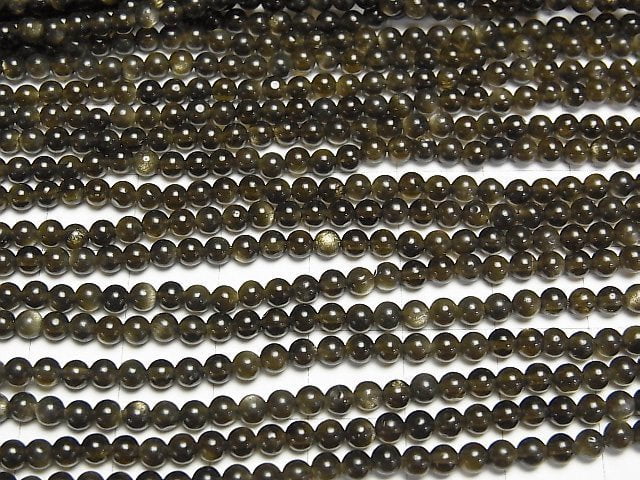 Goldobsidian AAA rund 3mm 1Strang Perlen (ca. 15 Zoll/38 cm)