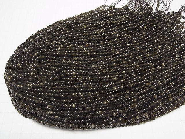 Goldobsidian AAA rund 3mm 1Strang Perlen (ca. 15 Zoll/38 cm)
