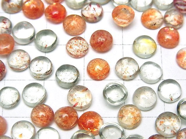 Hochwertiger mehrfarbiger Sonnenstein AAA rund Cabochon 6x6mm 5Stück