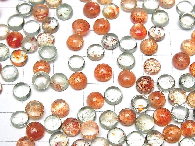 Hochwertiger mehrfarbiger Sonnenstein AAA rund Cabochon 6x6mm 5Stück