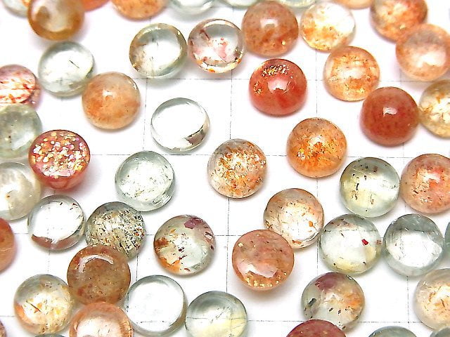 Hochwertiger mehrfarbiger Sonnenstein AAA rund Cabochon 7x7mm 3Stück
