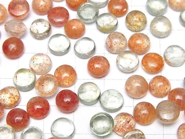 Hochwertiger mehrfarbiger Sonnenstein AAA- rund Cabochon 8x8mm 3Stück