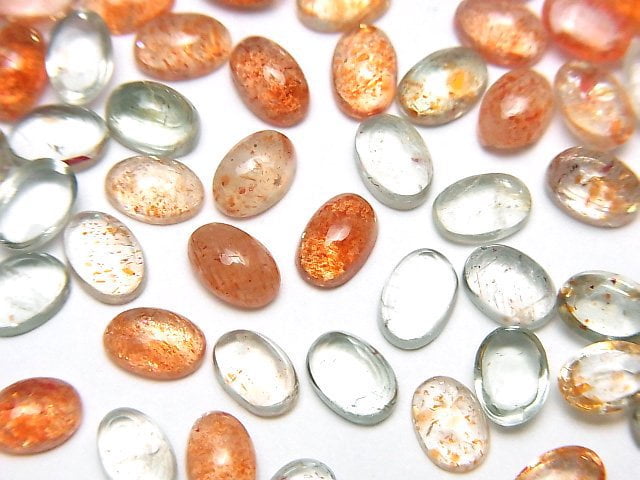 高品質多色太陽石 AAA 橢圓蛋面切工 6x4mm 5顆