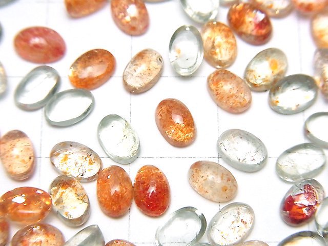 高品質多色太陽石 AAA 橢圓蛋面切工 6x4mm 5顆