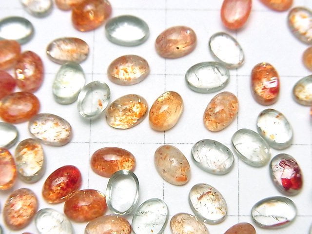 Hochwertiger mehrfarbiger Sonnenstein AAA oval Cabochon 6x4mm 5Stück