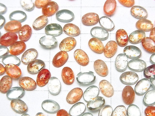 Hochwertiger mehrfarbiger Sonnenstein AAA oval Cabochon 6x4mm 5Stück
