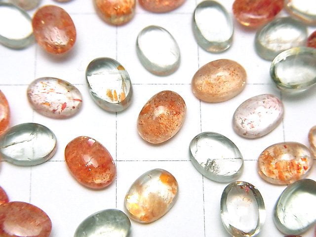 優質多色日長石 AAA 橢圓蛋面切工 7x5mm 5顆