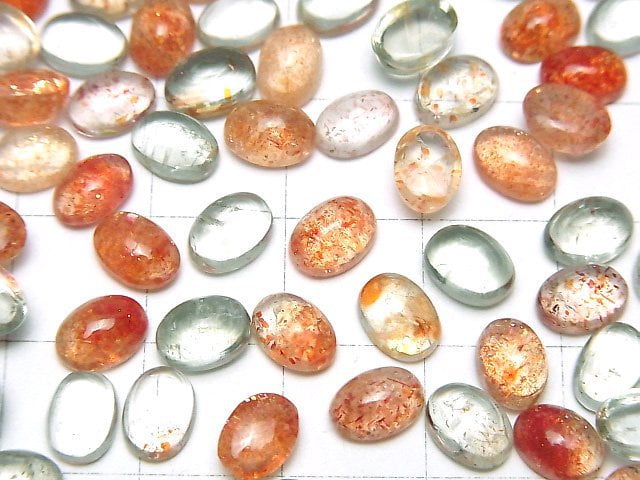 Hochwertiger mehrfarbiger Sonnenstein AAA oval Cabochon 7x5mm 5Stück