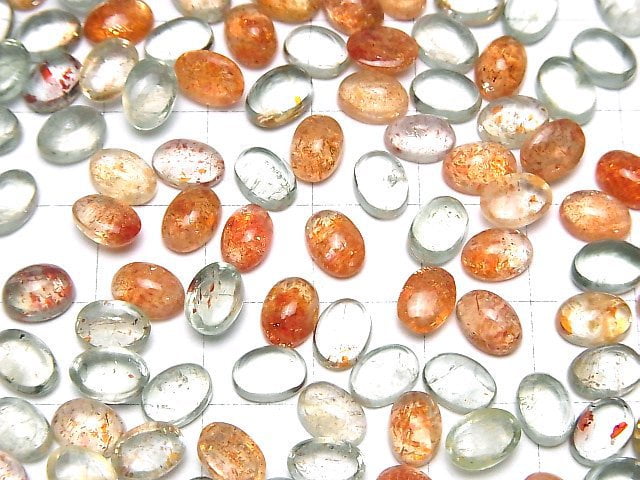 Hochwertiger mehrfarbiger Sonnenstein AAA oval Cabochon 7x5mm 5Stück