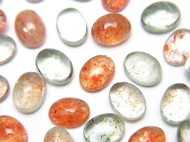 高品質多色太陽石 AAA 蛋面刻面 8x6mm 3顆