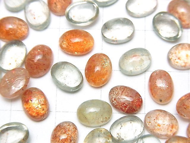 Hochwertiger mehrfarbiger Sonnenstein AAA oval Cabochon 8x6mm 3Stück