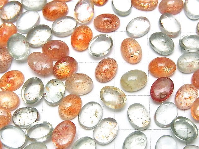 Hochwertiger mehrfarbiger Sonnenstein AAA oval Cabochon 8x6mm 3Stück