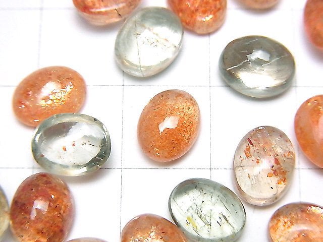 高品質多色太陽石 AAA 橢圓形素面蛋面 9x7mm 3顆