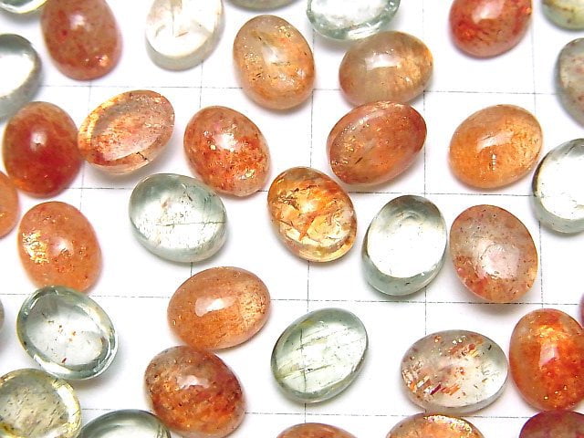 Hochwertiger mehrfarbiger Sonnenstein AAA oval Cabochon 9x7mm 3Stück