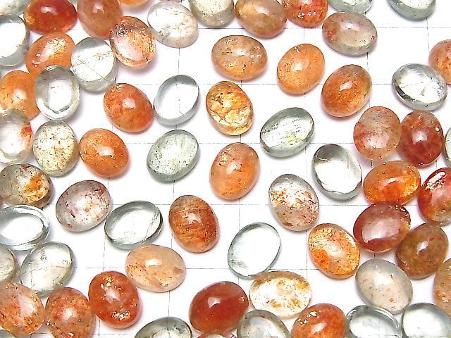 Hochwertiger mehrfarbiger Sonnenstein AAA oval Cabochon 9x7mm 3Stück