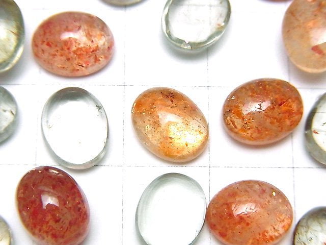 優質多色太陽石 AAA 橢圓蛋面 10x8mm 3顆