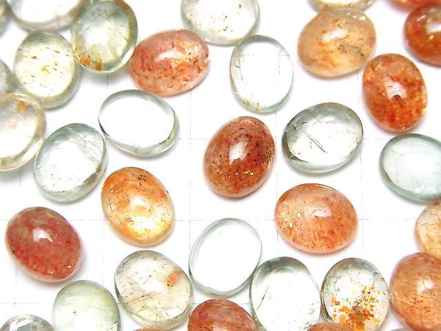 Hochwertiger mehrfarbiger Sonnenstein AAA ovaler Cabochon 10x8mm 3 Stück