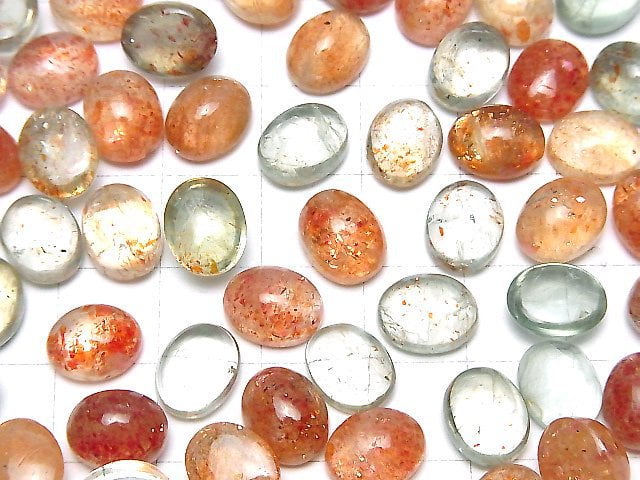 Hochwertiger mehrfarbiger Sonnenstein AAA ovaler Cabochon 10x8mm 3 Stück