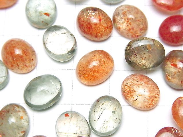 Hochwertiger mehrfarbiger Sonnenstein AAA- ovaler Cabochon 11x9mm 3 Stück