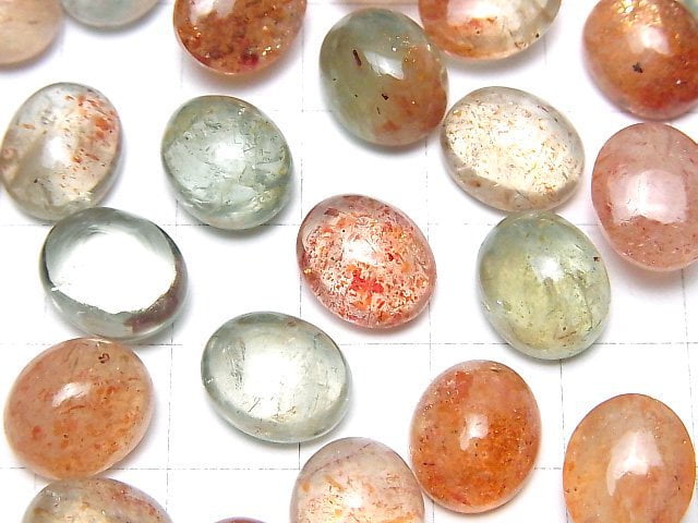 Hochwertiger mehrfarbiger Sonnenstein AAA- ovaler Cabochon 12x10mm 3 Stück
