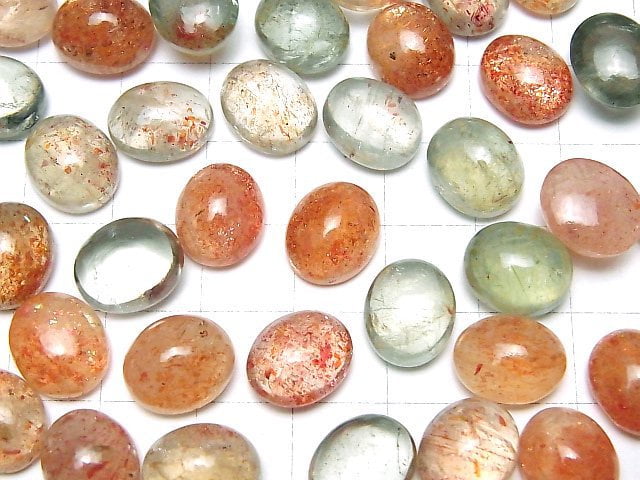 Hochwertiger mehrfarbiger Sonnenstein AAA- ovaler Cabochon 12x10mm 3 Stück
