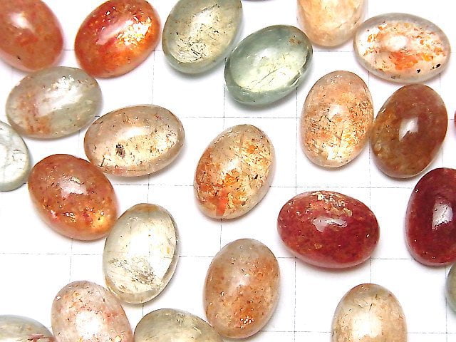 Hochwertiger mehrfarbiger Sonnenstein AAA- ovaler Cabochon 14x10mm 3 Stück