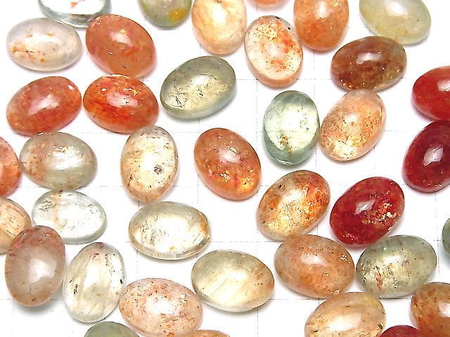 Hochwertiger mehrfarbiger Sonnenstein AAA- ovaler Cabochon 14x10mm 3 Stück