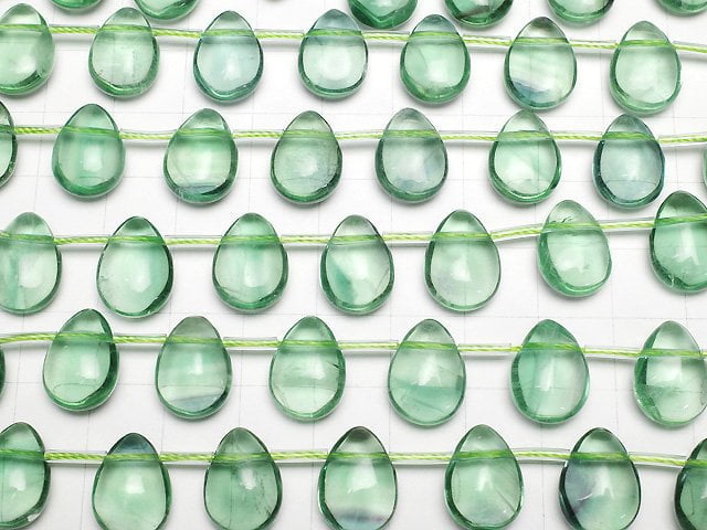 Grüner Fluorit AAA- Birnenform (glatt) 14x10x6mm halb oder 1 Strang Perlen (ca. 18cm)