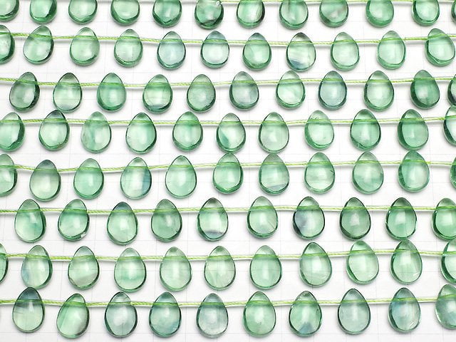 Grüner Fluorit AAA- Birnenform (glatt) 14x10x6mm halb oder 1 Strang Perlen (ca. 18cm)
