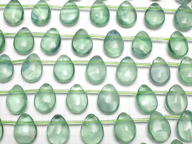 Grüner Fluorit AAA- Birnenform (glatt) 14x10x6mm halb oder 1 Strang Perlen (ca. 18cm)