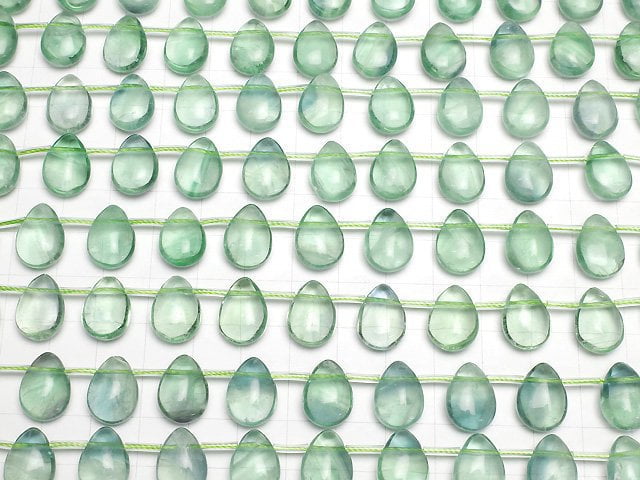 Grüner Fluorit AAA- Birnenform (glatt) 14x10x6mm halb oder 1 Strang Perlen (ca. 18cm)