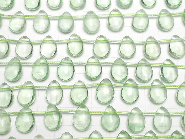Grüner Fluorit AAA- Birnenform (glatt) 14x10x6mm halb oder 1 Strang Perlen (ca. 18cm)