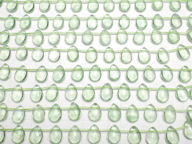 Grüner Fluorit AAA- Birnenform (glatt) 14x10x6mm halb oder 1 Strang Perlen (ca. 18cm)