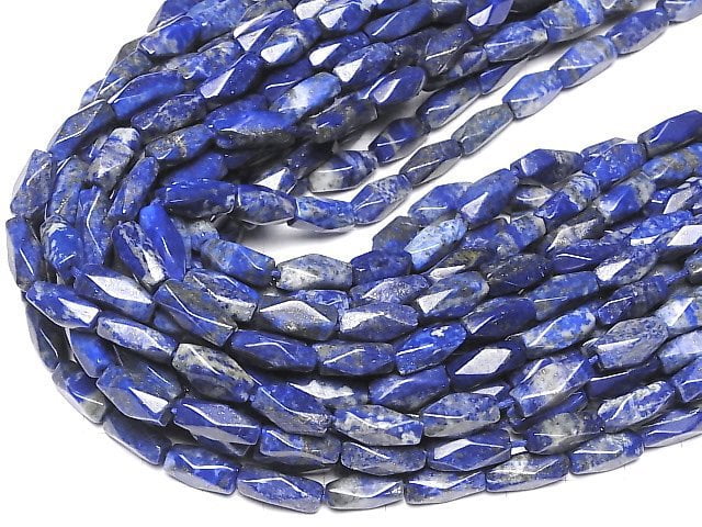 Lapislazuli AA+ rechteckige facettierte Röhre 1 Strang Perlen (ca. 32cm)