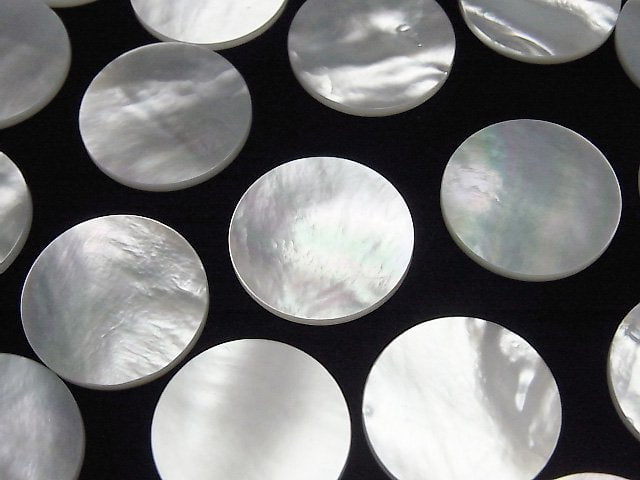 高品質白色貝殼(銀唇牡蠣)AAA 未鑽孔扁平圓片 18x18mm 3顆