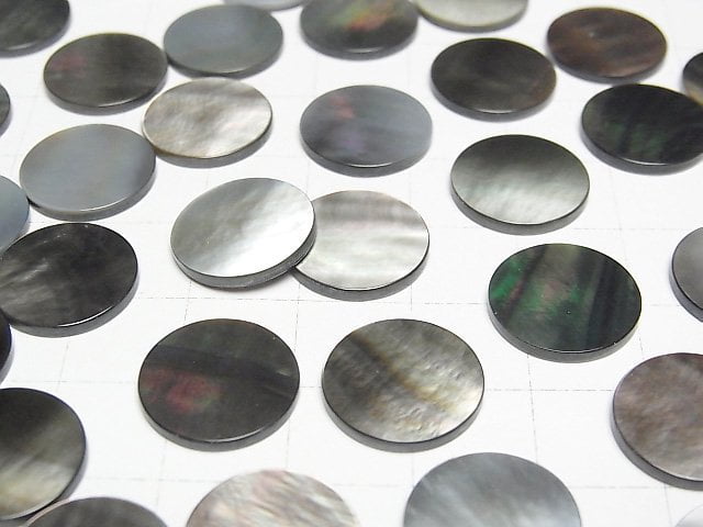 Hochwertige schwarze Muschel (Schwarze Lippen-Auster) AAA unbohrter flacher Coin 14x14mm 4 Stück