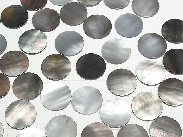 Hochwertige schwarze Muschel (Schwarze Lippen-Auster) AAA unbohrter flacher Coin 18x18mm 3 Stück