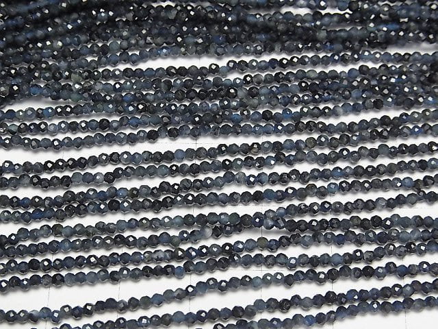 Hochwertig! Blauer Turmalin AA+ facettierte runde 2mm 1 Strang Perlen (ca. 38cm)