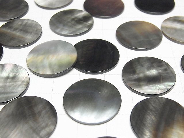 Hochwertige schwarze Muschel (Schwarze Lippen-Auster) AAA unbohrter flacher Coin 22x22mm 2 Stück