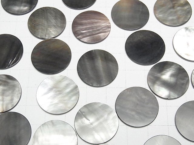 Hochwertige schwarze Muschel (Schwarze Lippen-Auster) AAA unbohrter flacher Coin 22x22mm 2 Stück