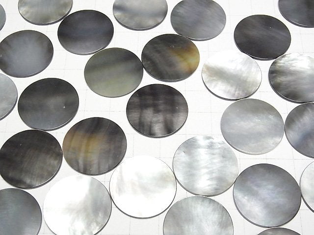 Hochwertige schwarze Muschel (Schwarze Lippen-Auster) AAA unbohrter flacher Coin 25x25mm 1 Stück