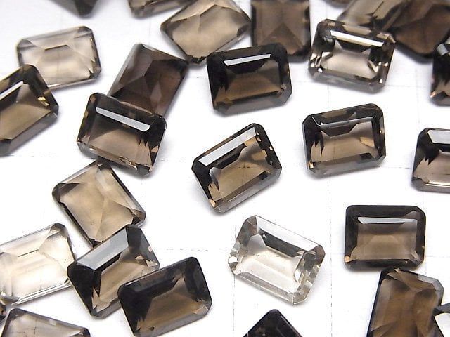 Hochwertiger rauchiger Quarz AAA lose Steine rechteckig facettiert 9x7mm 3 Stück