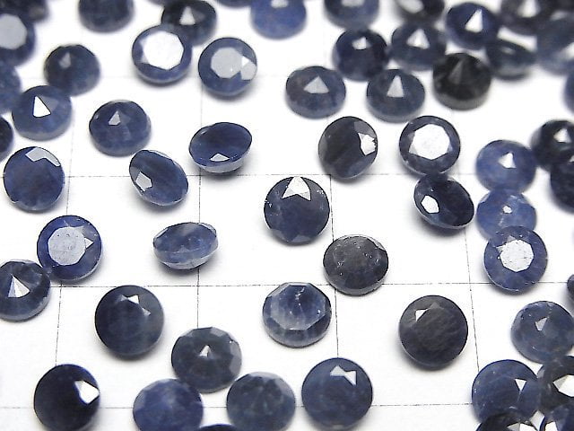 Blauer Saphir AAA- loser Stein rund facettiert 5x5mm 3 Stück