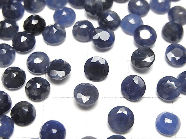 Blauer Saphir AAA- loser Stein rund facettiert 6x6mm 2 Stück