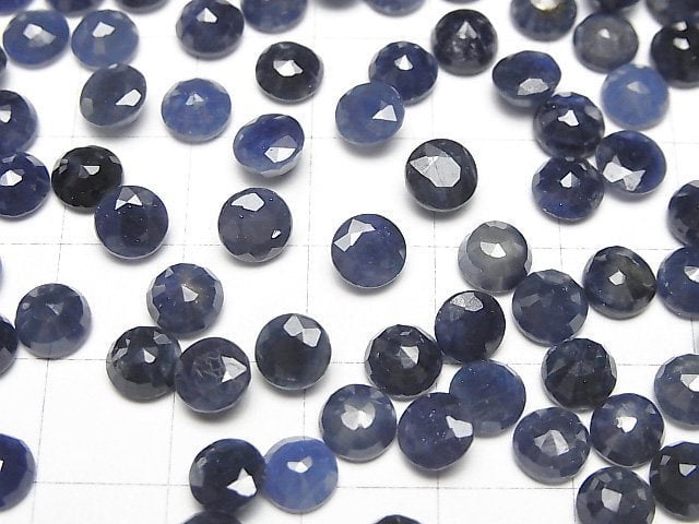 Blauer Saphir AAA- loser Stein rund facettiert 6x6mm 2 Stück