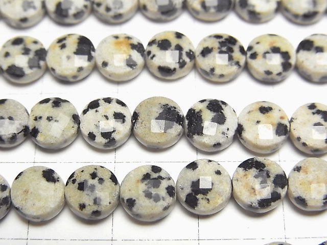 高品質!達爾馬提亞碧玉刻面硬幣珠 6x6x4mm 1串(約15英吋/37公分)