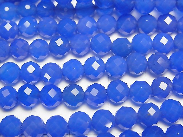 高品質!藍瑪瑙 AAA 64刻面圓珠 6毫米 1串(約15英寸/37厘米)