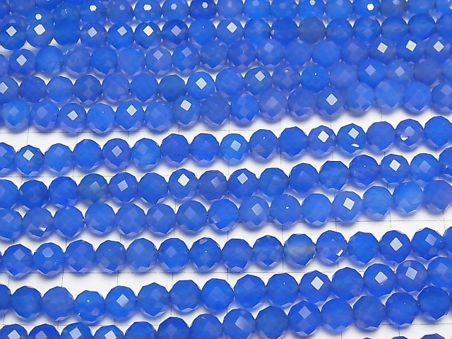 Hochwertig! Blauer Achat AAA 64 facettiert rund 6mm 1 Strang Perlen (ca. 15 Zoll/37 cm)