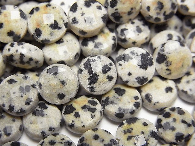 高品質!達爾馬提亞碧玉刻面圓幣珠 8x8x4mm 1串珠子 (約15英吋/37公分)