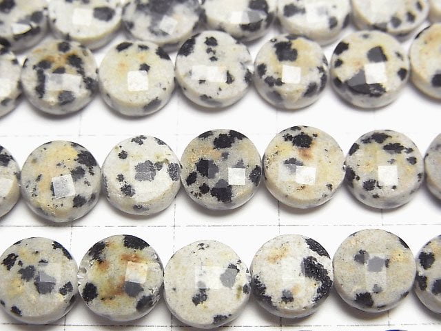 高品質!達爾馬提亞碧玉刻面圓幣珠 8x8x4mm 1串珠子 (約15英吋/37公分)